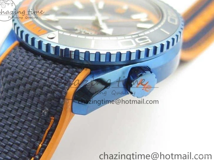 1219 Unique Planet Ocean 45mm GMT Blue DLC Black OMF Best Edition Blue Dial On Blue Gummy Strap A 8123
